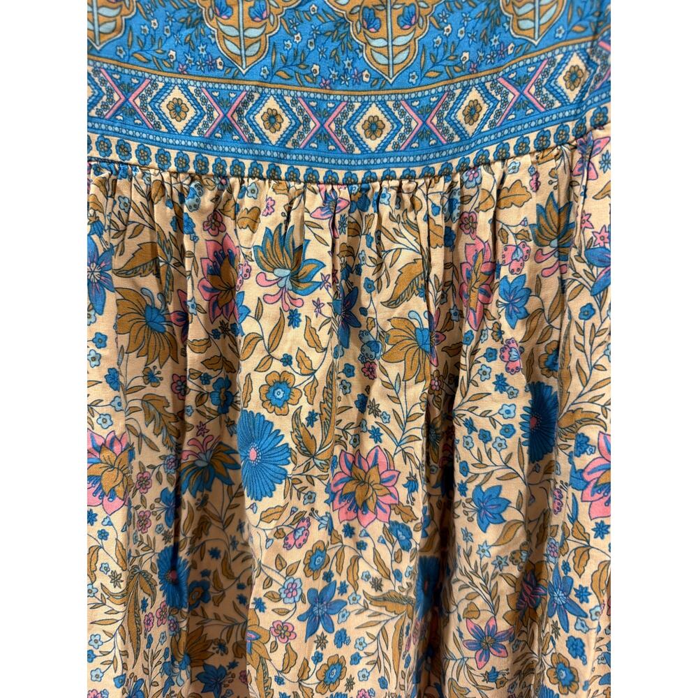 This is the Natural Life Gigi Midi Dress in a tan and blue floral border print - Picture 2 of 8